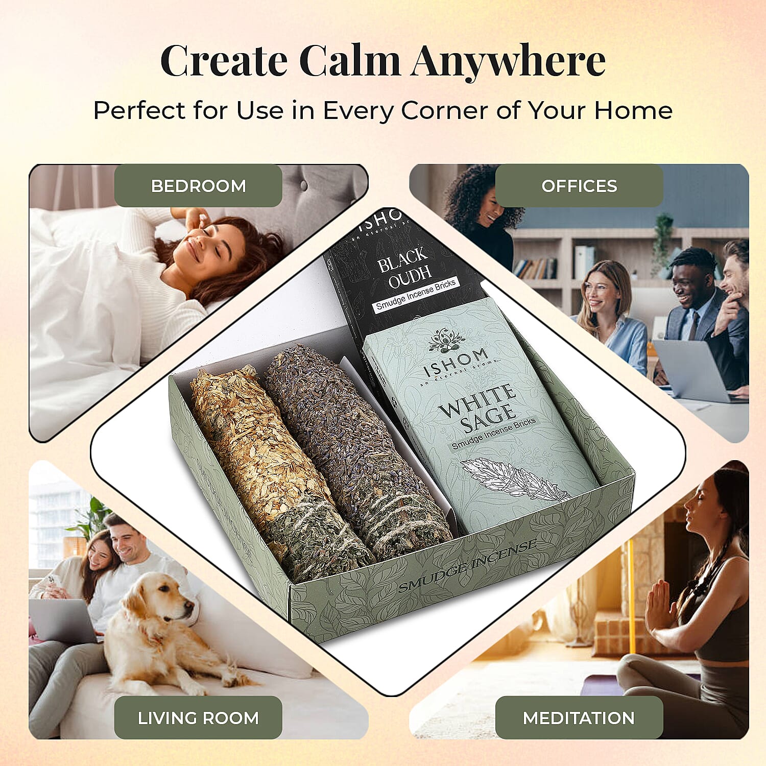 5th Season Incense Bricks - Smudge Combo- 31 Bricks - 2 Smudge Sticks - Set of 4 Fragrances