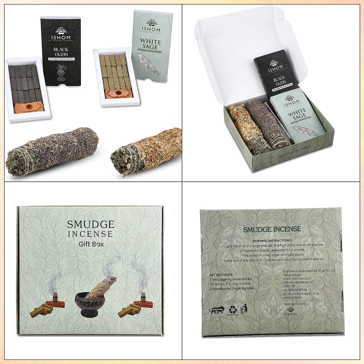 5th Season Incense Bricks - Smudge Combo- 31 Bricks - 2 Smudge Sticks - Set of 4 Fragrances