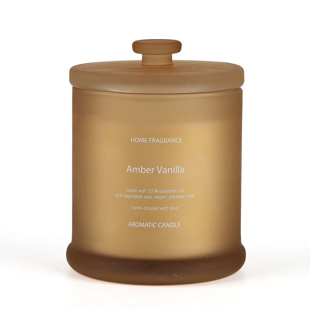 THE HOME LUXURY - Amber Vanilla Scent Glass Jar Soy Candle with Burn Time upto 55 Hours - Light Brown 370 grams