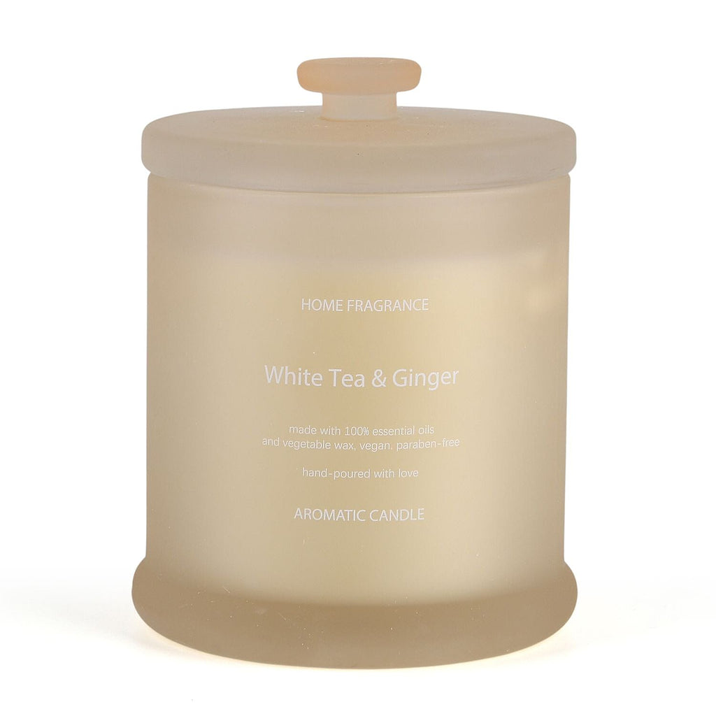 THE HOME LUXURY -- Tea - Ginger Scent Glass Jar Soy Candle with Burn Time upto 55 Hours - Cream