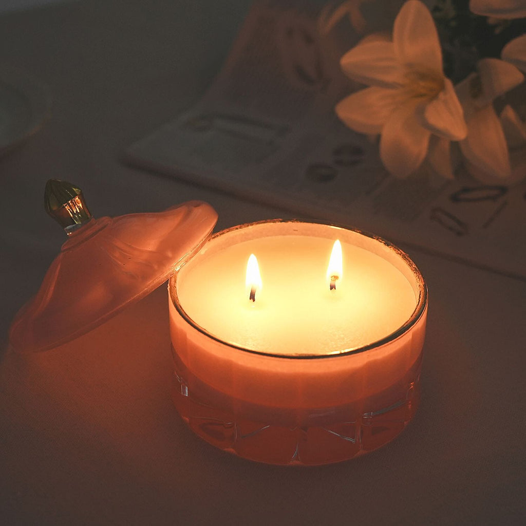 Aroma Glow Glass Jar Candles Jasmine and Neroli Scent (150g) (28hr Burn Time) - Pink