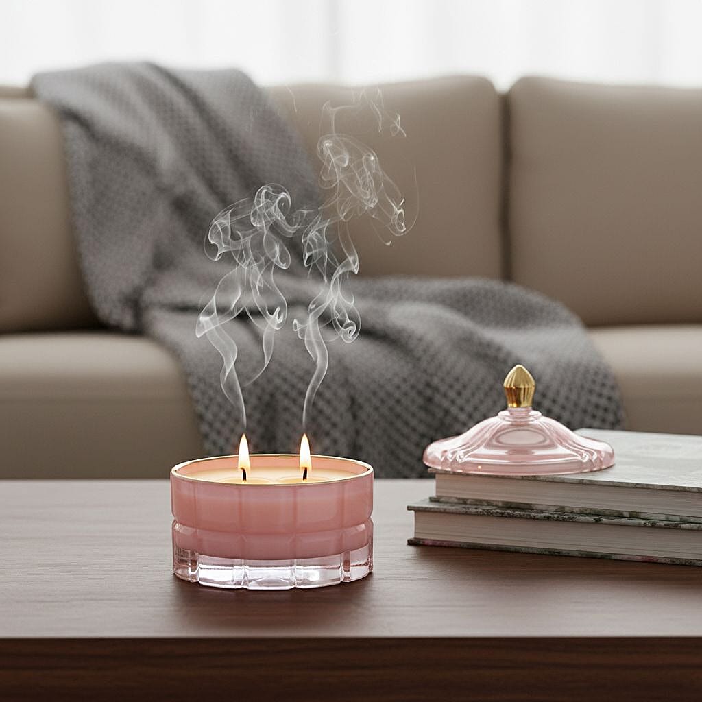 Aroma Glow Glass Jar Candles Jasmine and Neroli Scent (150g) (28hr Burn Time) - Pink