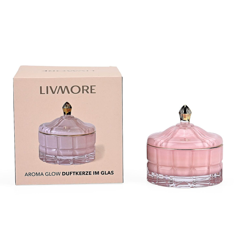 Aroma Glow Glass Jar Candles Jasmine and Neroli Scent (150g) (28hr Burn Time) - Pink