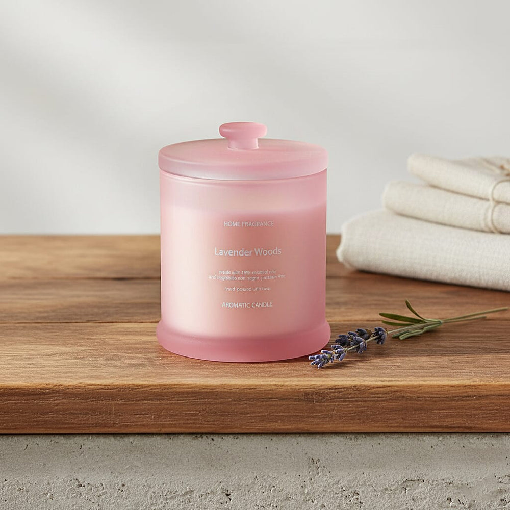 THE HOME LUXURY - Lavender Woods Scent Glass Jar Soy Candle with Burn Time upto 55 Hours - Snow Purple