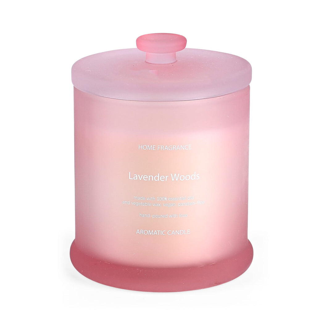 THE HOME LUXURY - Lavender Woods Scent Glass Jar Soy Candle with Burn Time upto 55 Hours - Snow Purple
