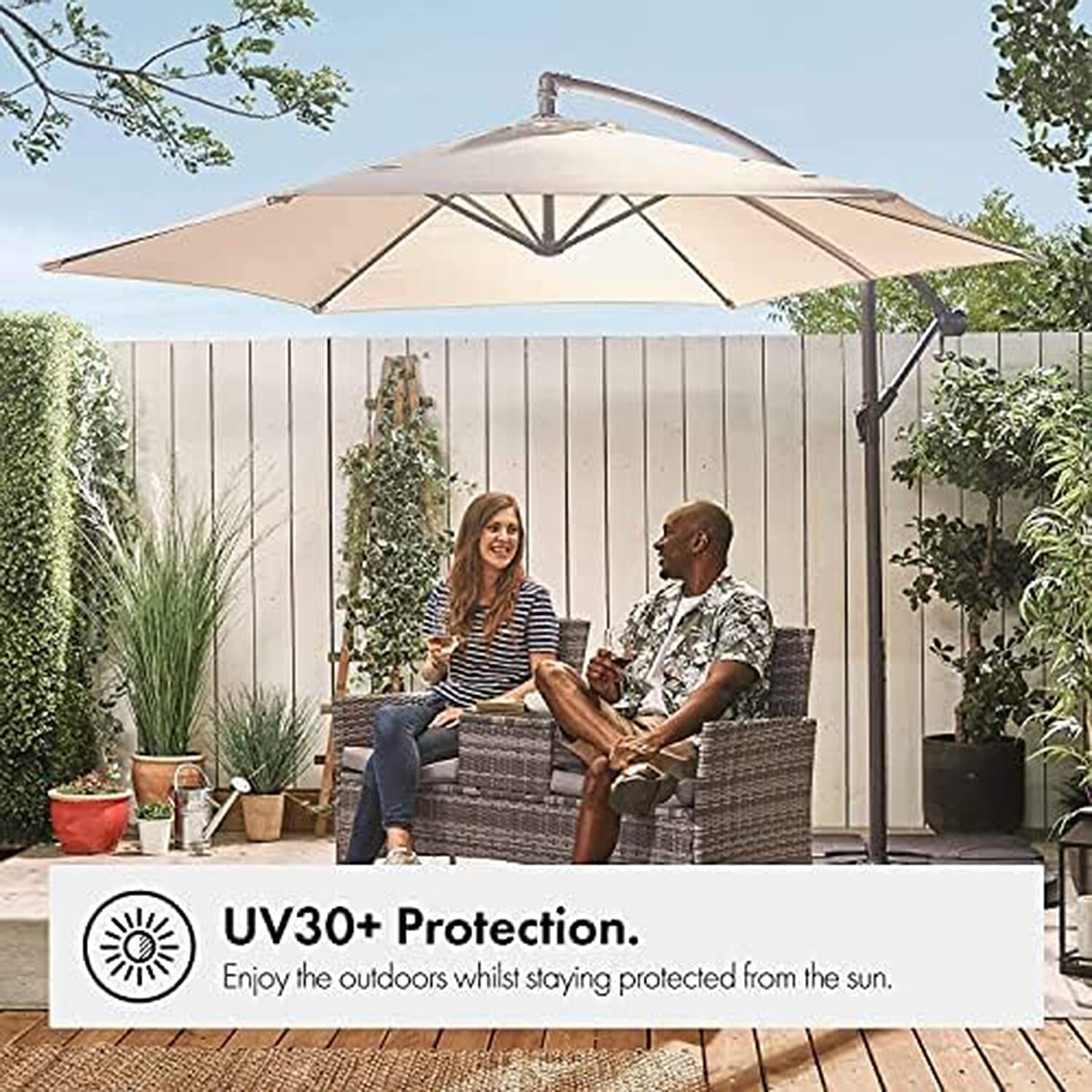 Premium Cantilever Garden Parasol with UV30- Protective Canopy - Cream