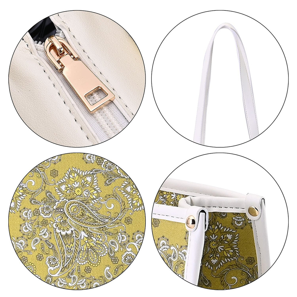 Designer Closeout- Fully Lined Jacquard Canvas Tote Bag with Zipper Closure and Handles - Yellow