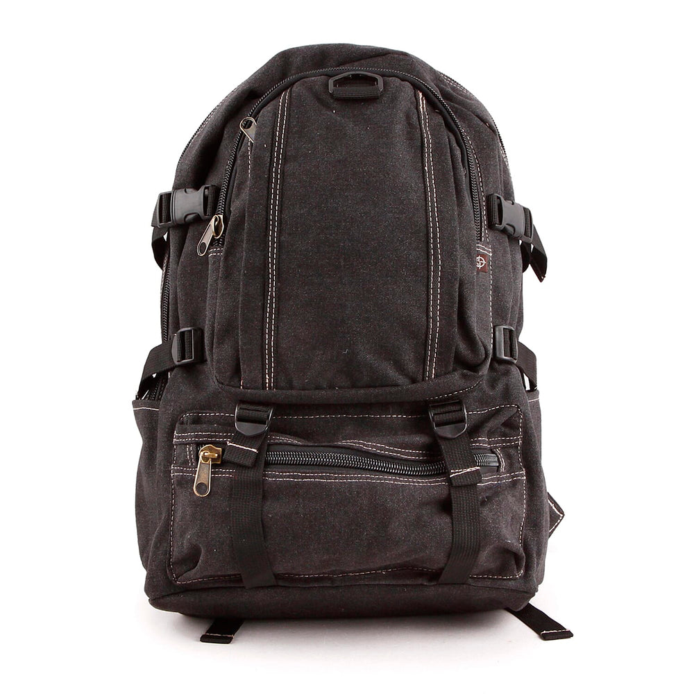 Canvas Side Flaps with Contrast Piping Backpack - Black