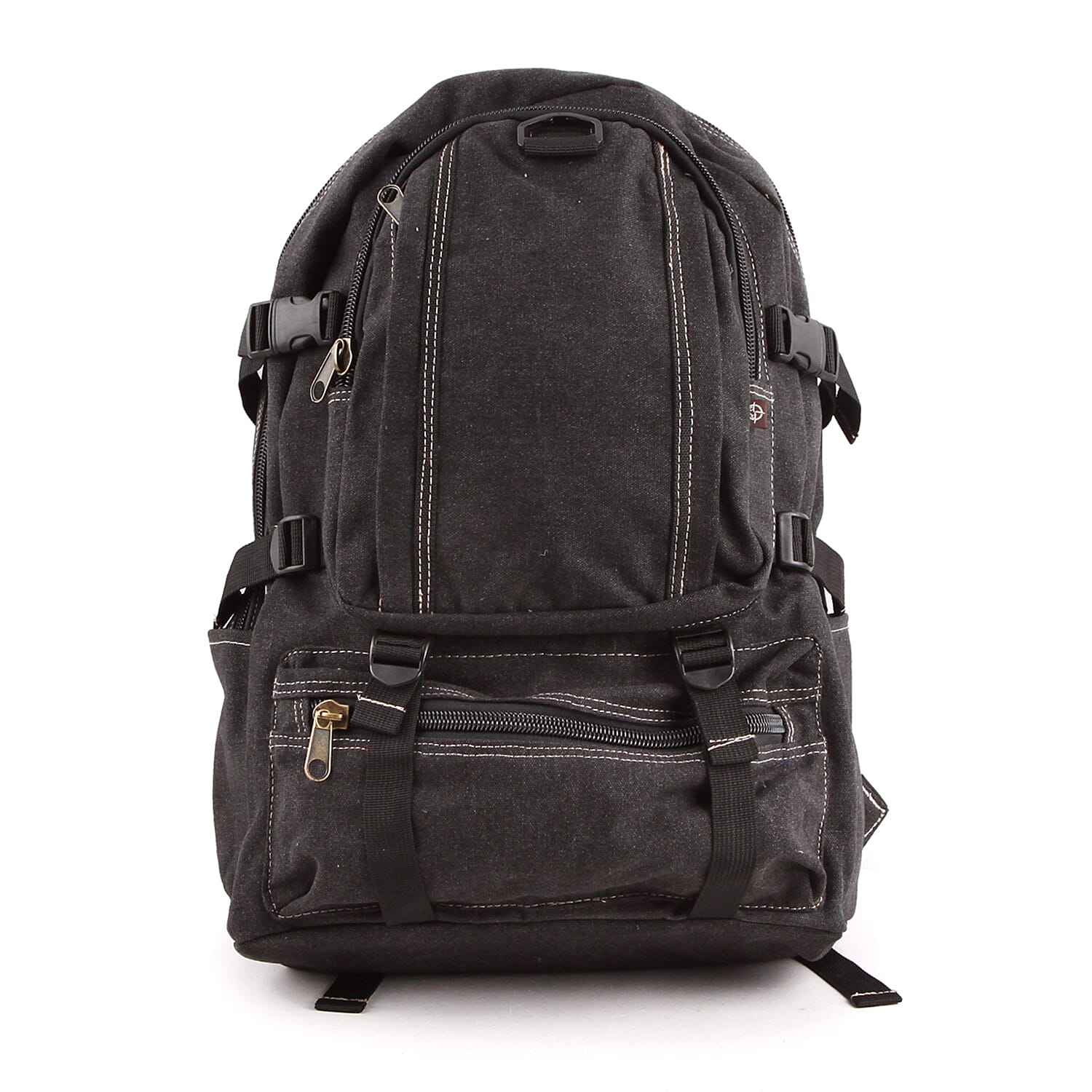 Canvas Side Flaps with Contrast Piping Backpack - Black