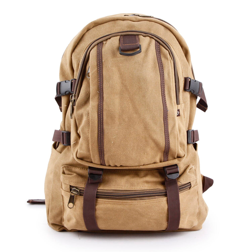 Canvas Side Flaps with Contrast Piping Backpack - Khaki