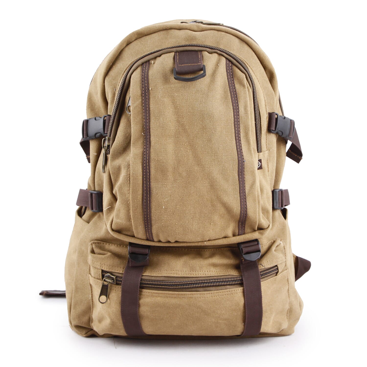 Canvas Side Flaps with Contrast Piping Backpack - Khaki