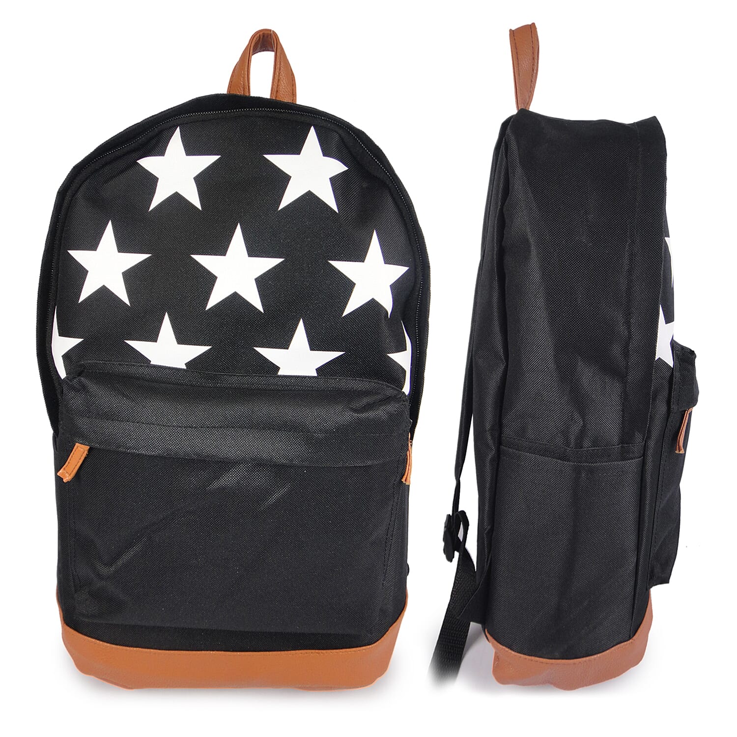 Canvas Star Printed Unisex Backpack - Black