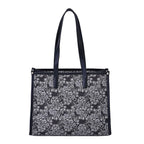 Designer Closeout- Fully Lined Jacquard Canvas Paisley Tote Bag with Zipper Closure and Handles - Black