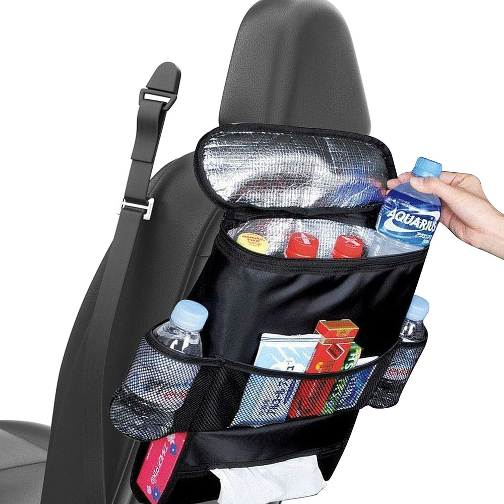 Car Seat Organiser with Heat Retaining Compartment (Size 24x23x14 cm) - Black