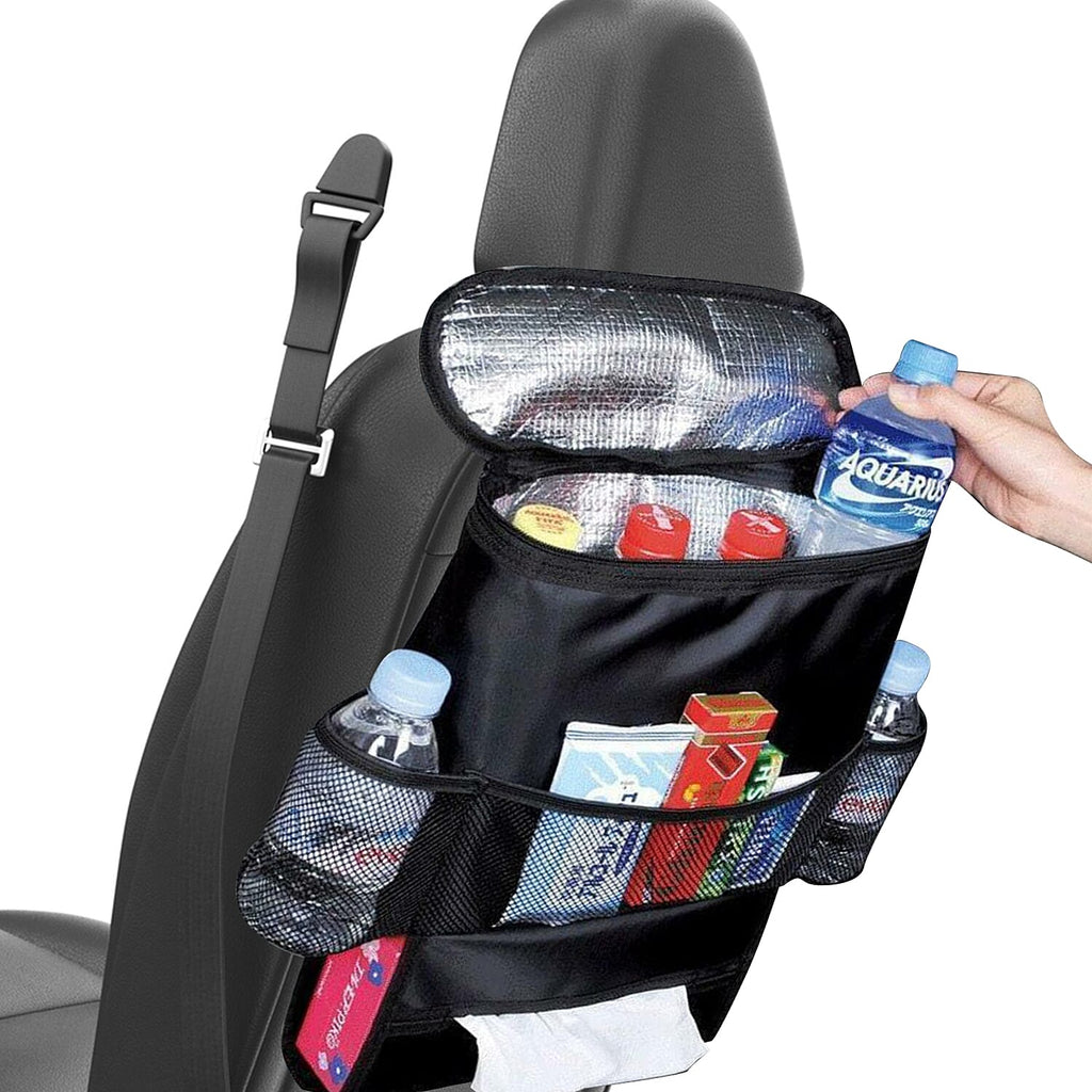 Car Seat Organiser with Heat Retaining Compartment (Size 24x23x14 cm) - Black