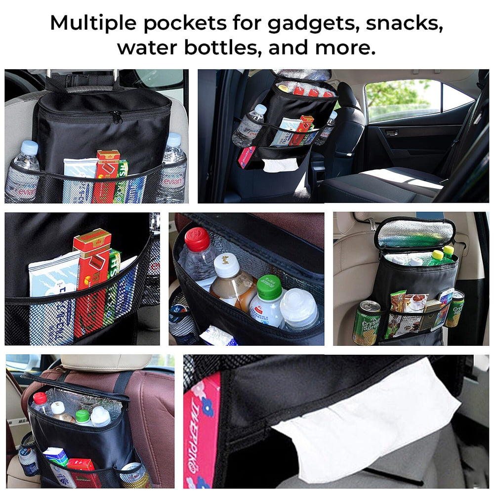 Car Seat Organiser with Heat Retaining Compartment (Size 24x23x14 cm) - Black