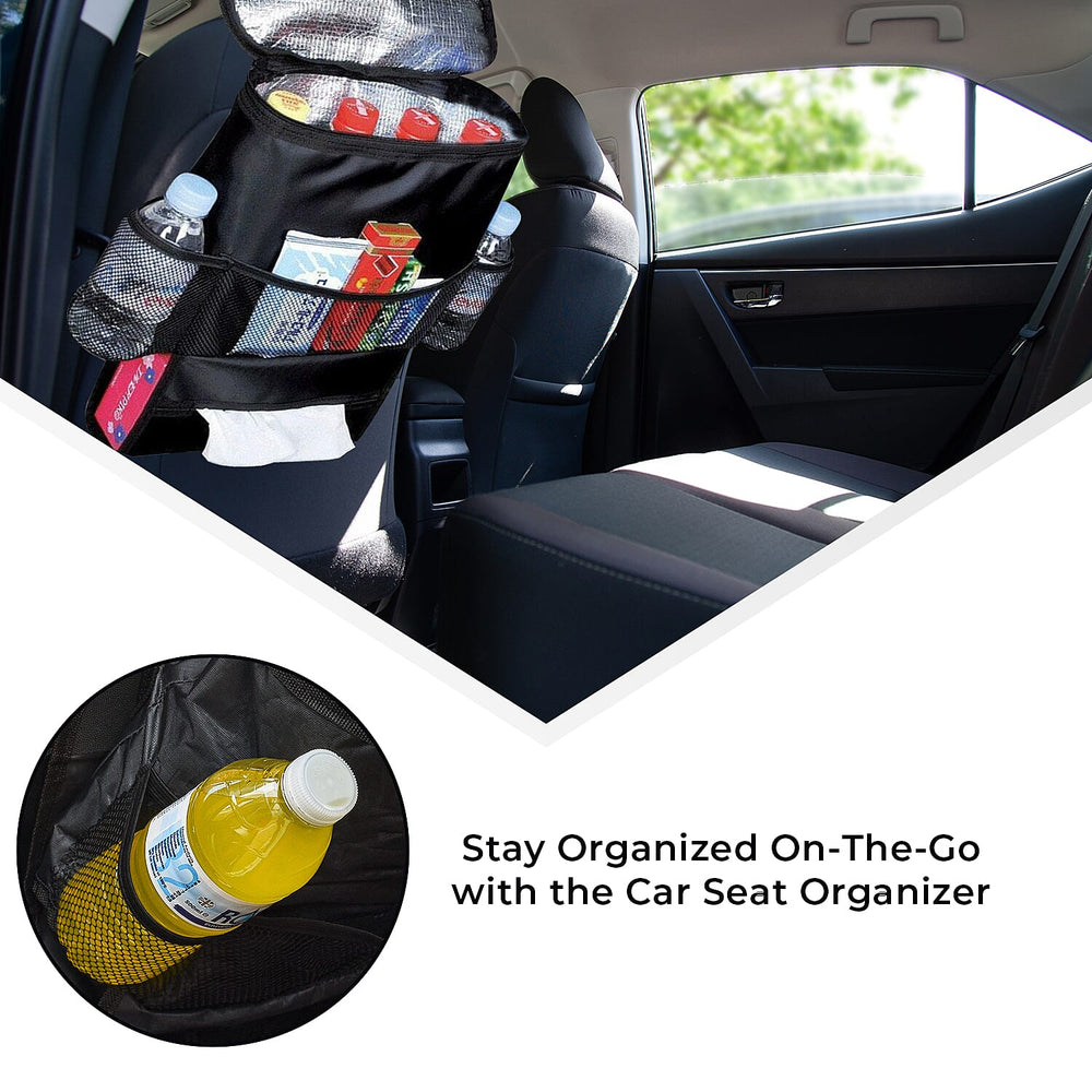 Car Seat Organiser with Heat Retaining Compartment (Size 24x23x14 cm) - Black