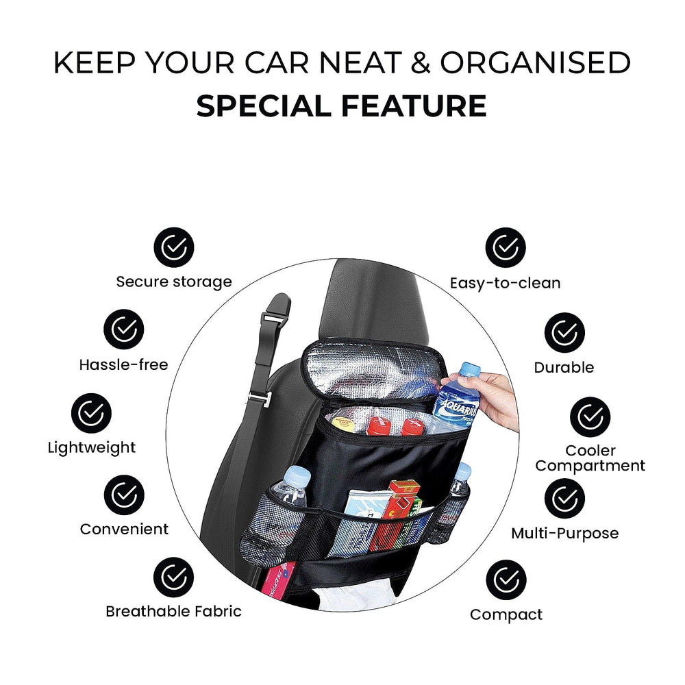 Car Seat Organiser with Heat Retaining Compartment (Size 24x23x14 cm) - Black