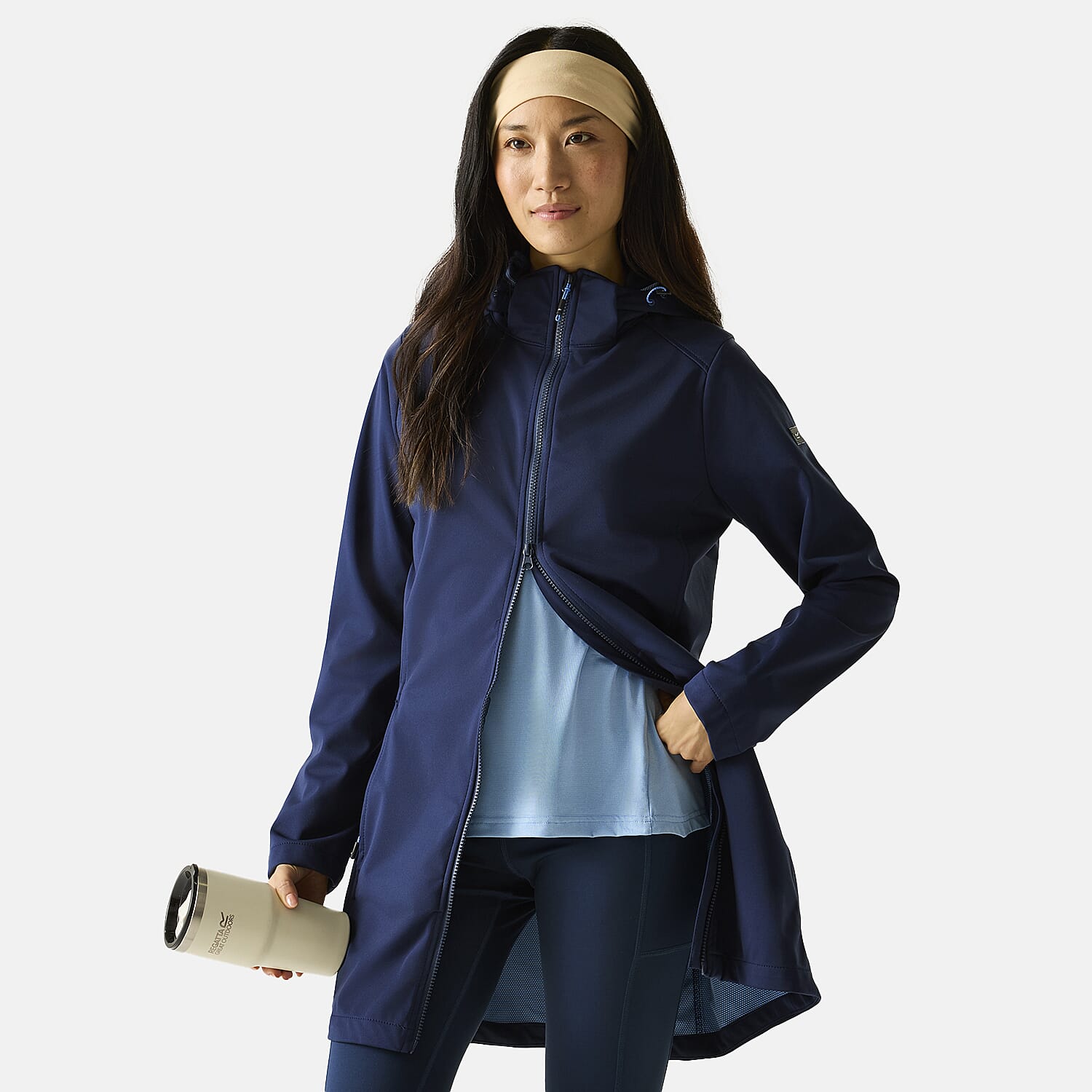 Regatta Womens Softshell Waterproof Longline Jacket with Detachable Hood (Size 12) - Navy