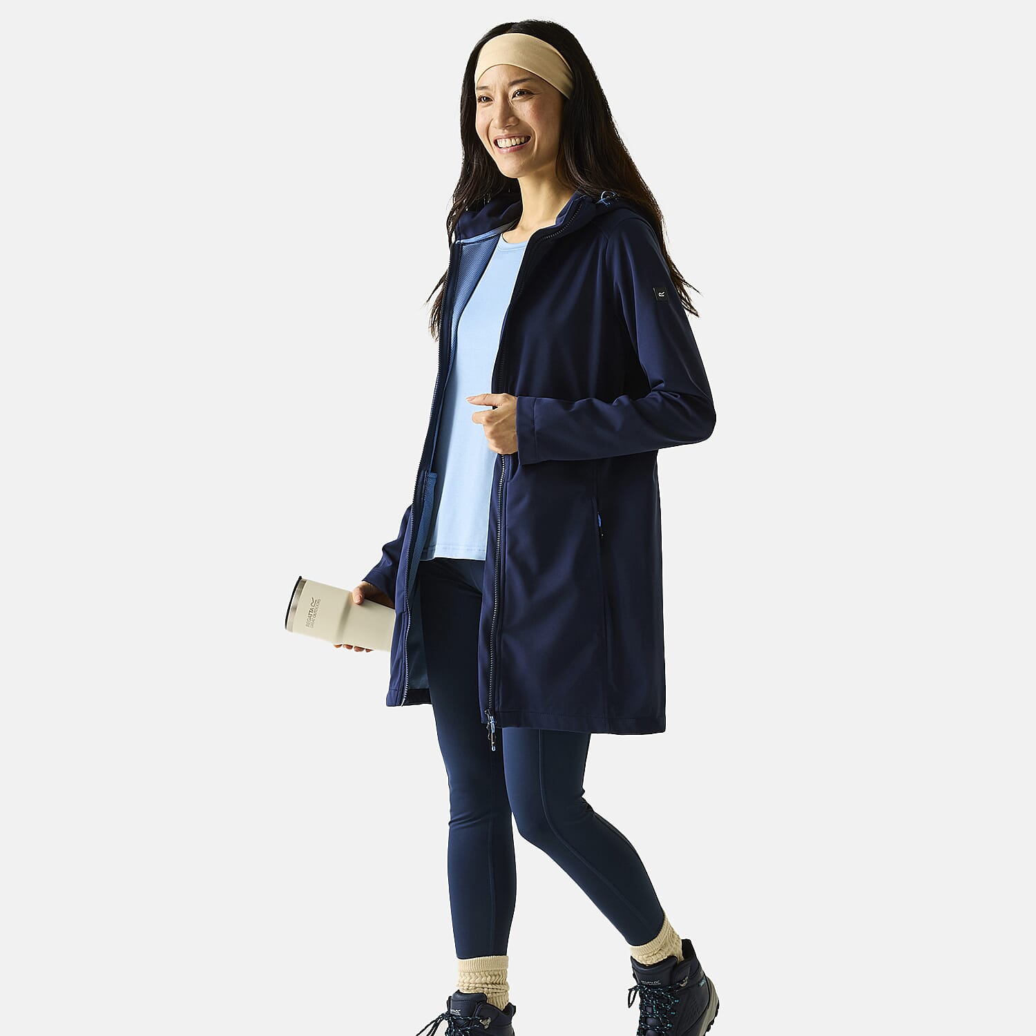 Regatta Womens Softshell Waterproof Longline Jacket with Detachable Hood (Size 14) - Navy