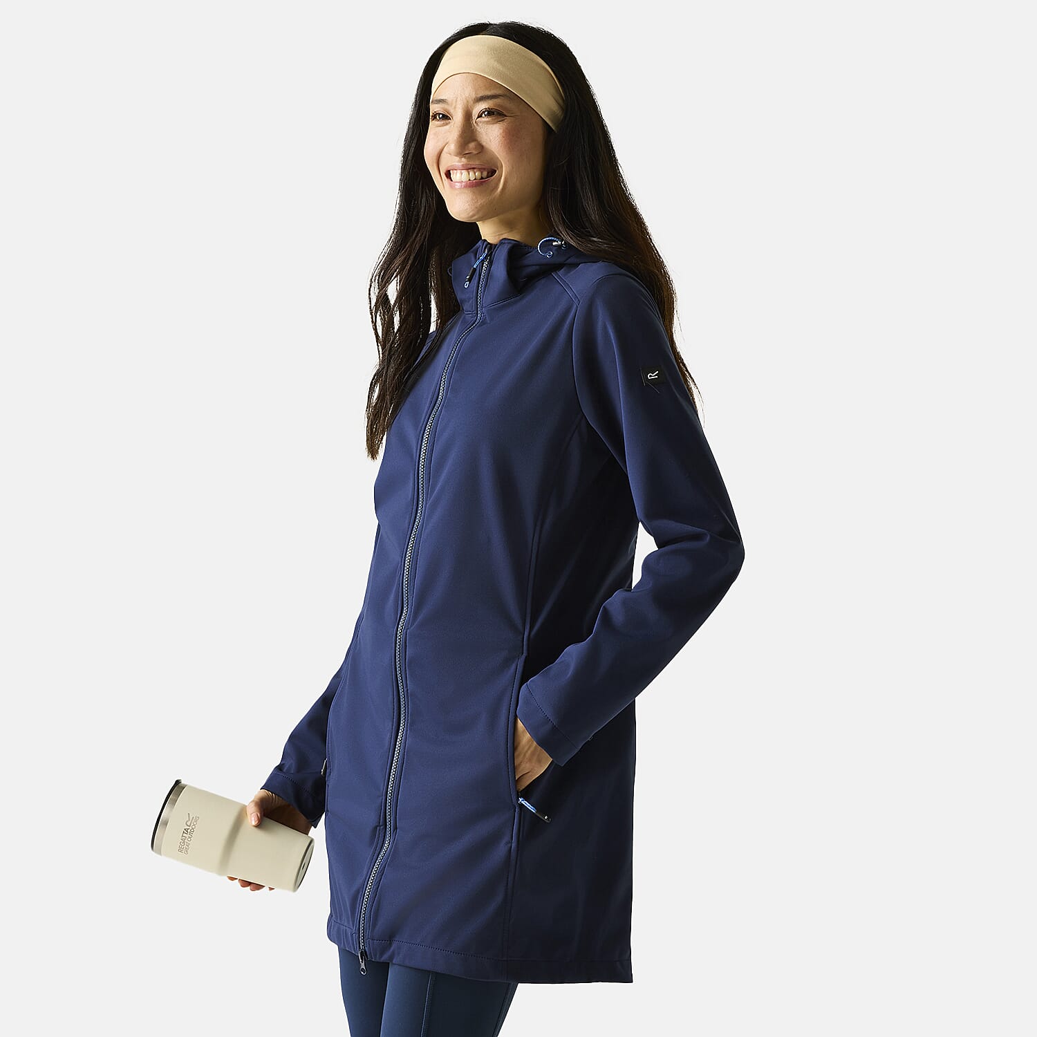 Regatta Womens Softshell Waterproof Longline Jacket with Detachable Hood (Size 14) - Navy