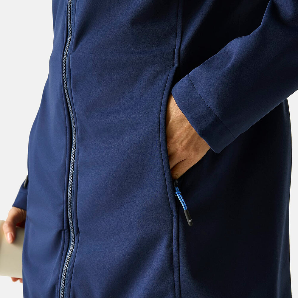 Regatta Womens Softshell Waterproof Longline Jacket with Detachable Hood (Size 14) - Navy