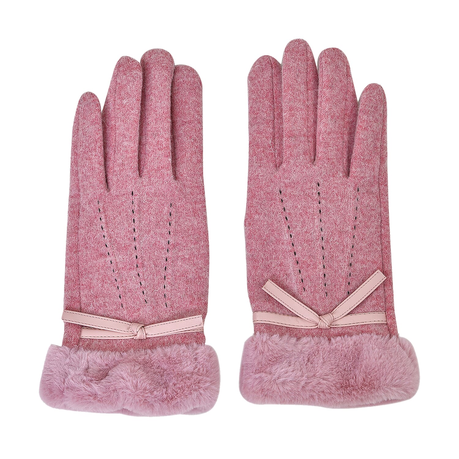 Luxurious 70% Cashmere Gloves with Faux Fur Trim - Pink