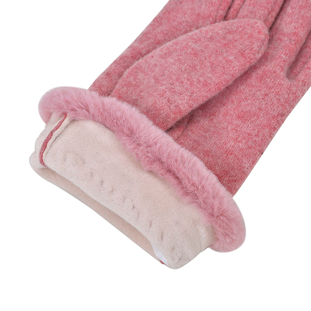 Luxurious 70% Cashmere Gloves with Faux Fur Trim - Pink