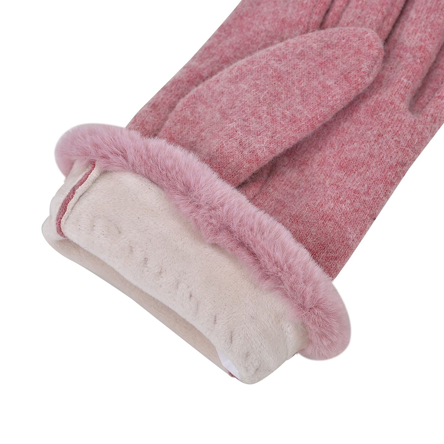 Luxurious 70% Cashmere Gloves with Faux Fur Trim - Pink