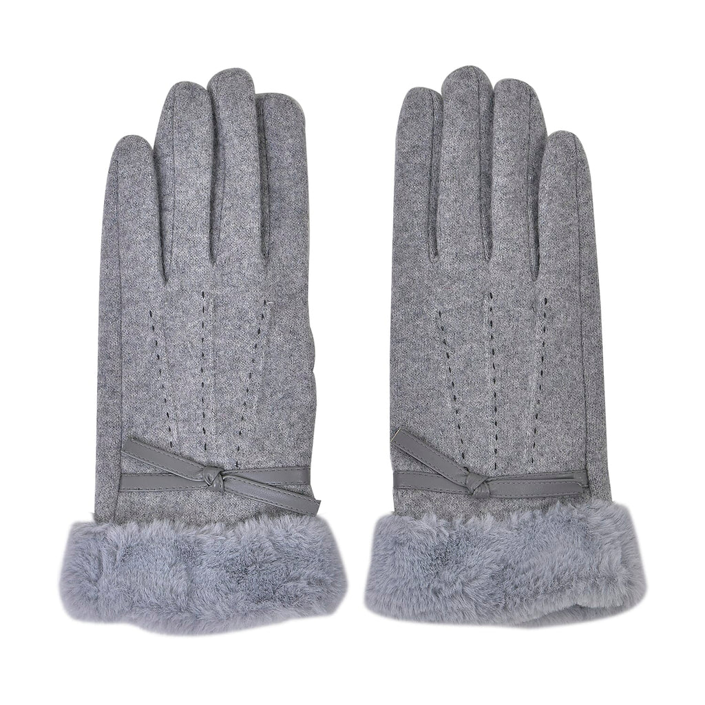 Luxurious 70% Cashmere Gloves with Faux Fur Trim - Grey