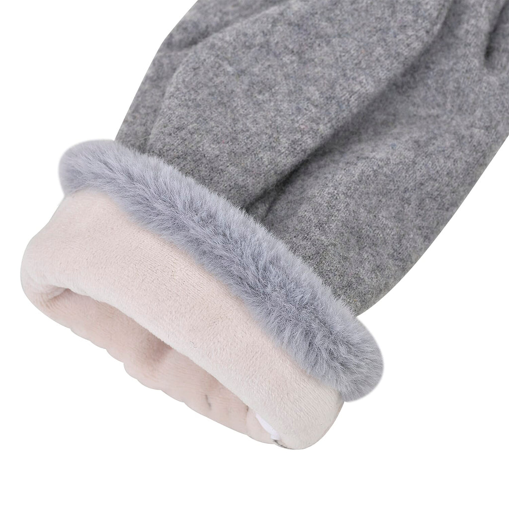 Luxurious 70% Cashmere Gloves with Faux Fur Trim - Grey