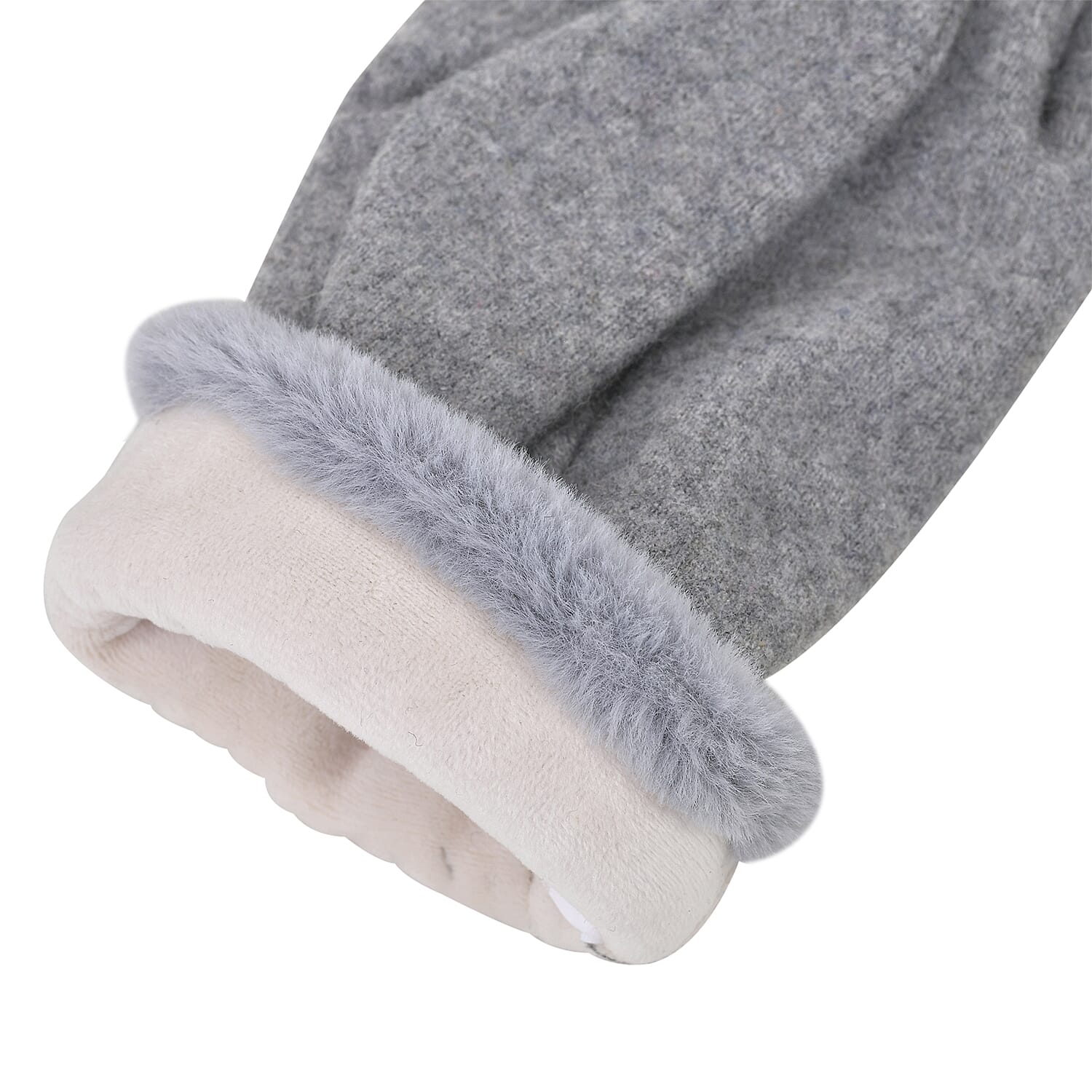 Luxurious 70% Cashmere Gloves with Faux Fur Trim - Grey