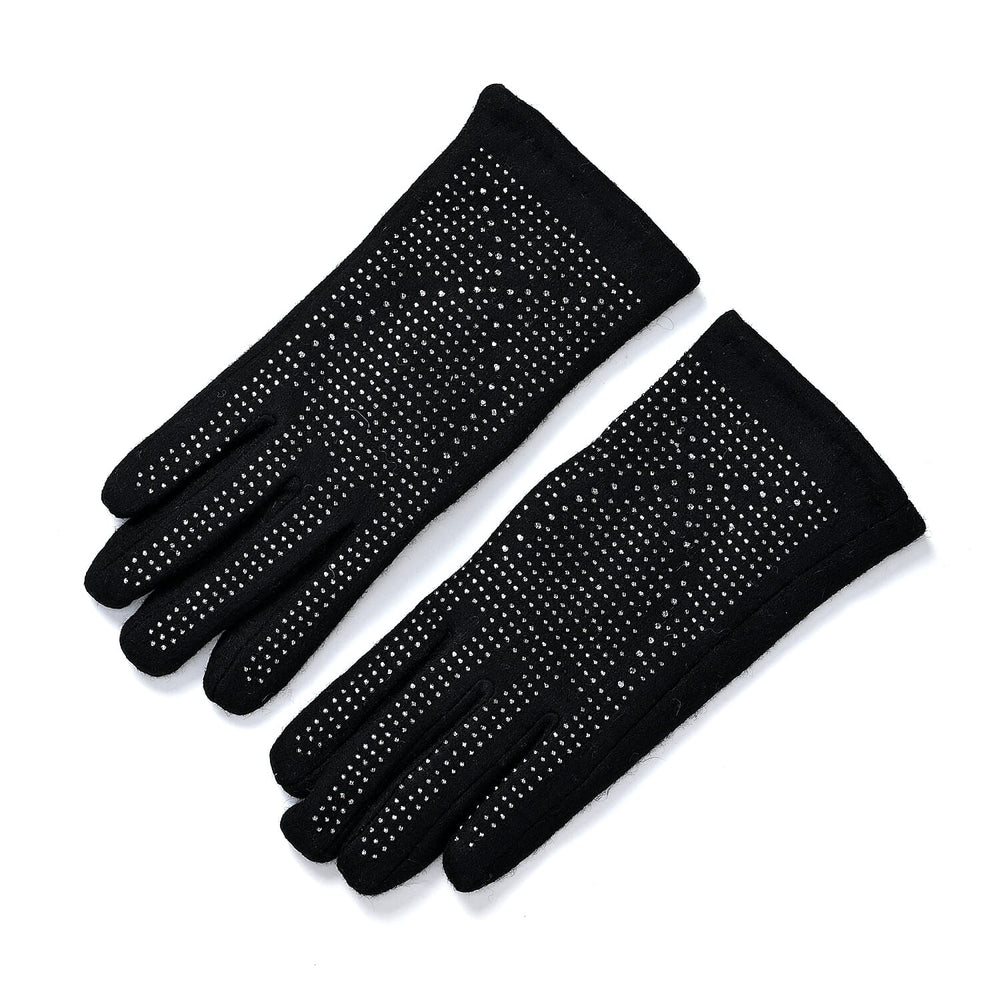Cashmere Gloves with Rhinestone -Black