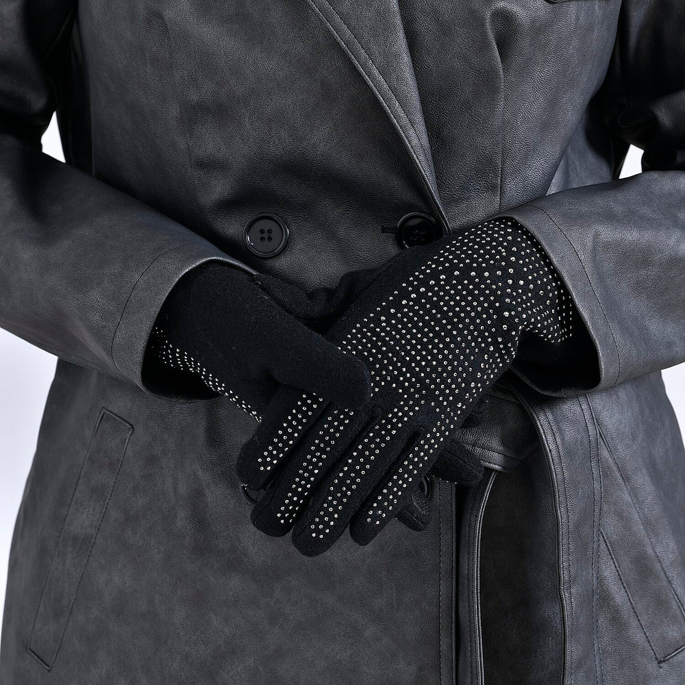 Cashmere Gloves with Rhinestone -Black