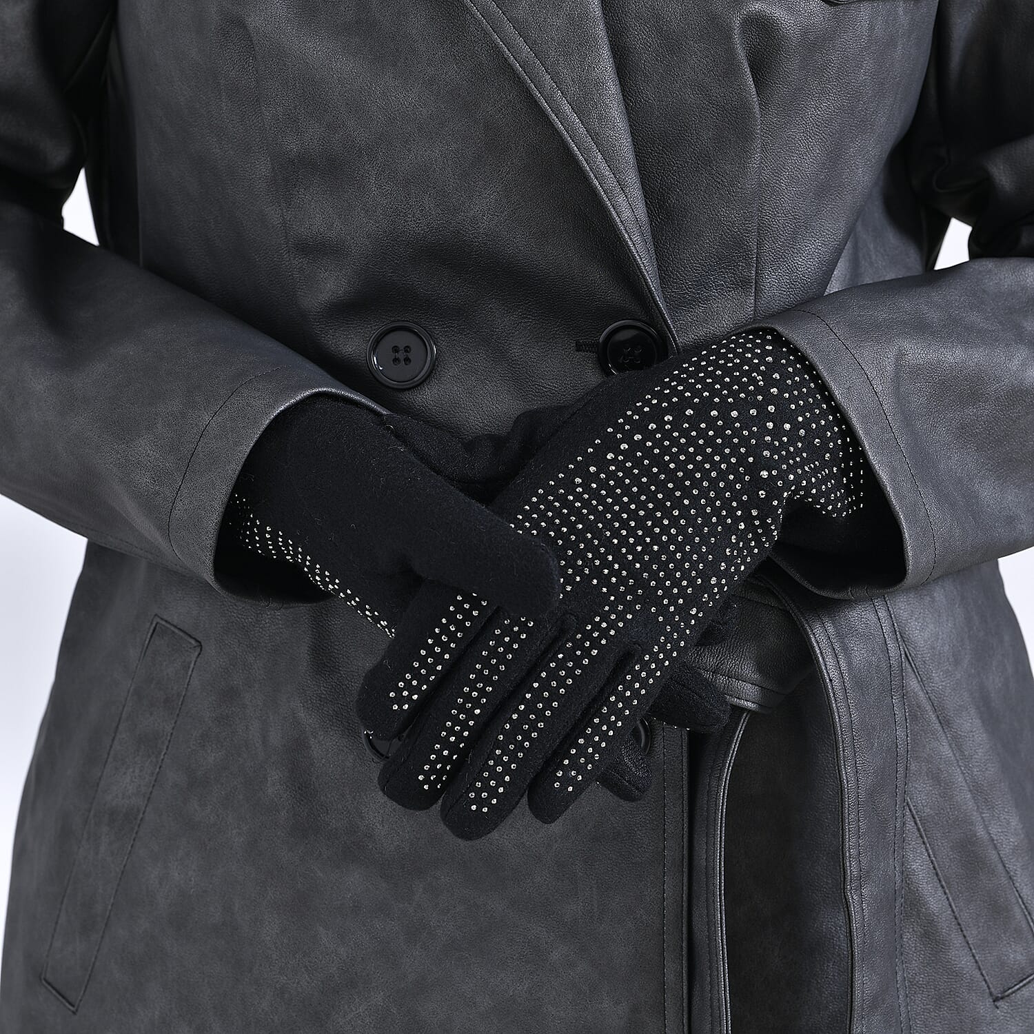 Cashmere Gloves with Rhinestone -Black