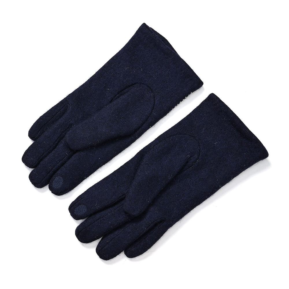 Cashmere Gloves with Rhinestone - Navy