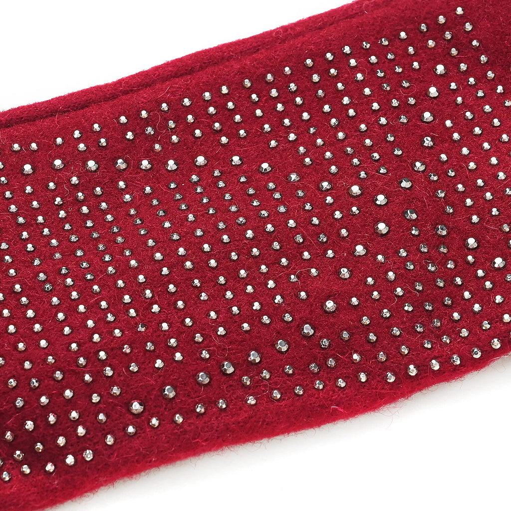 Cashmere Gloves with Rhinestone- Fuchsia