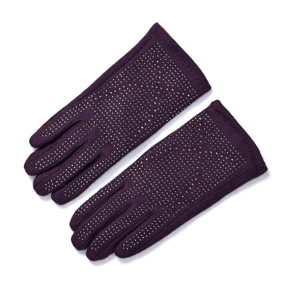 Cashmere Gloves with Rhinestone -Purple & Black