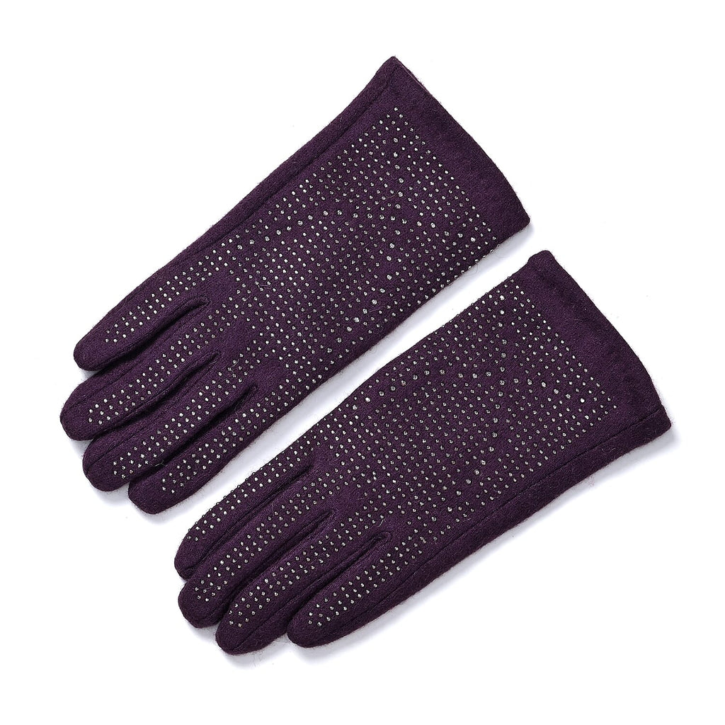 Cashmere Gloves with Rhinestone -Purple & Black