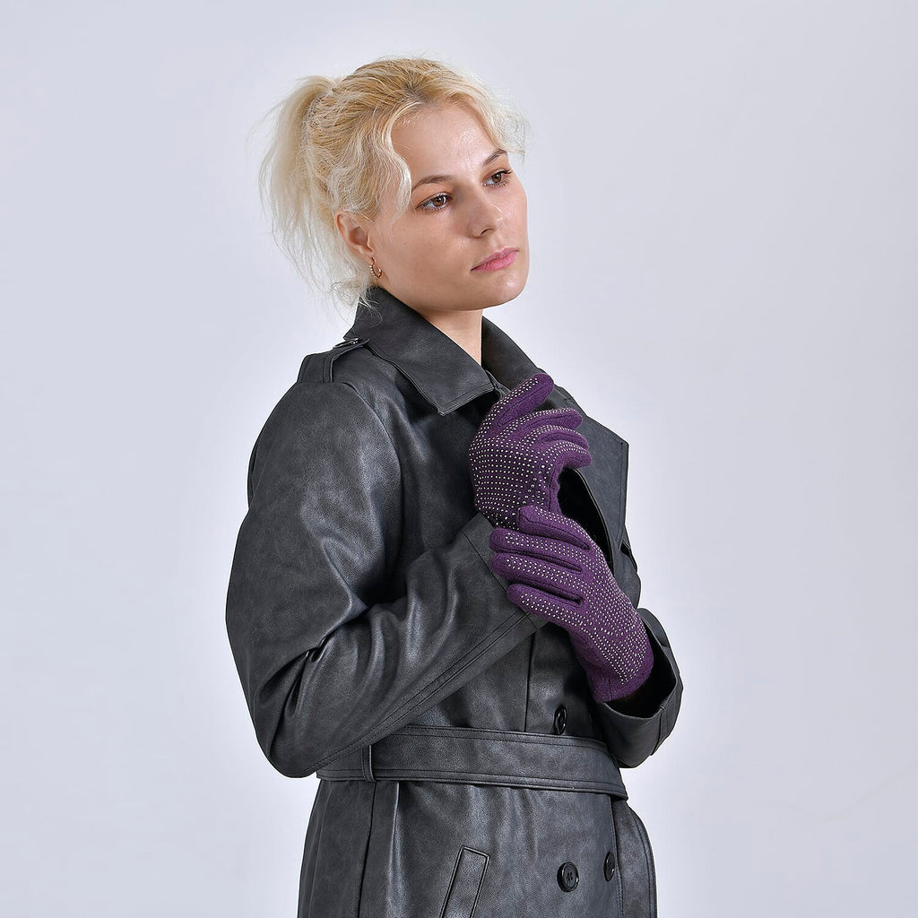 Cashmere Gloves with Rhinestone -Purple & Black
