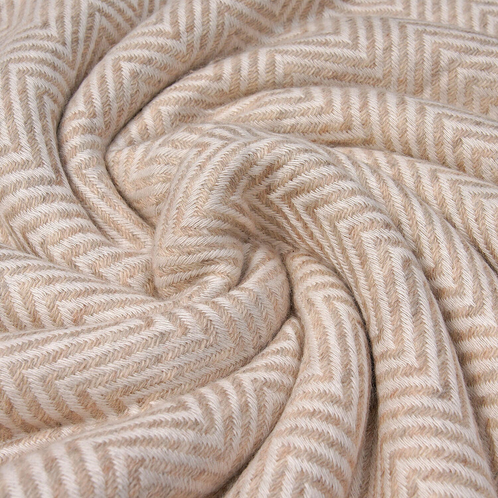 Cashmere 75% Wool and 25% Silk Blanket (Size 260x140 cm) - Cream