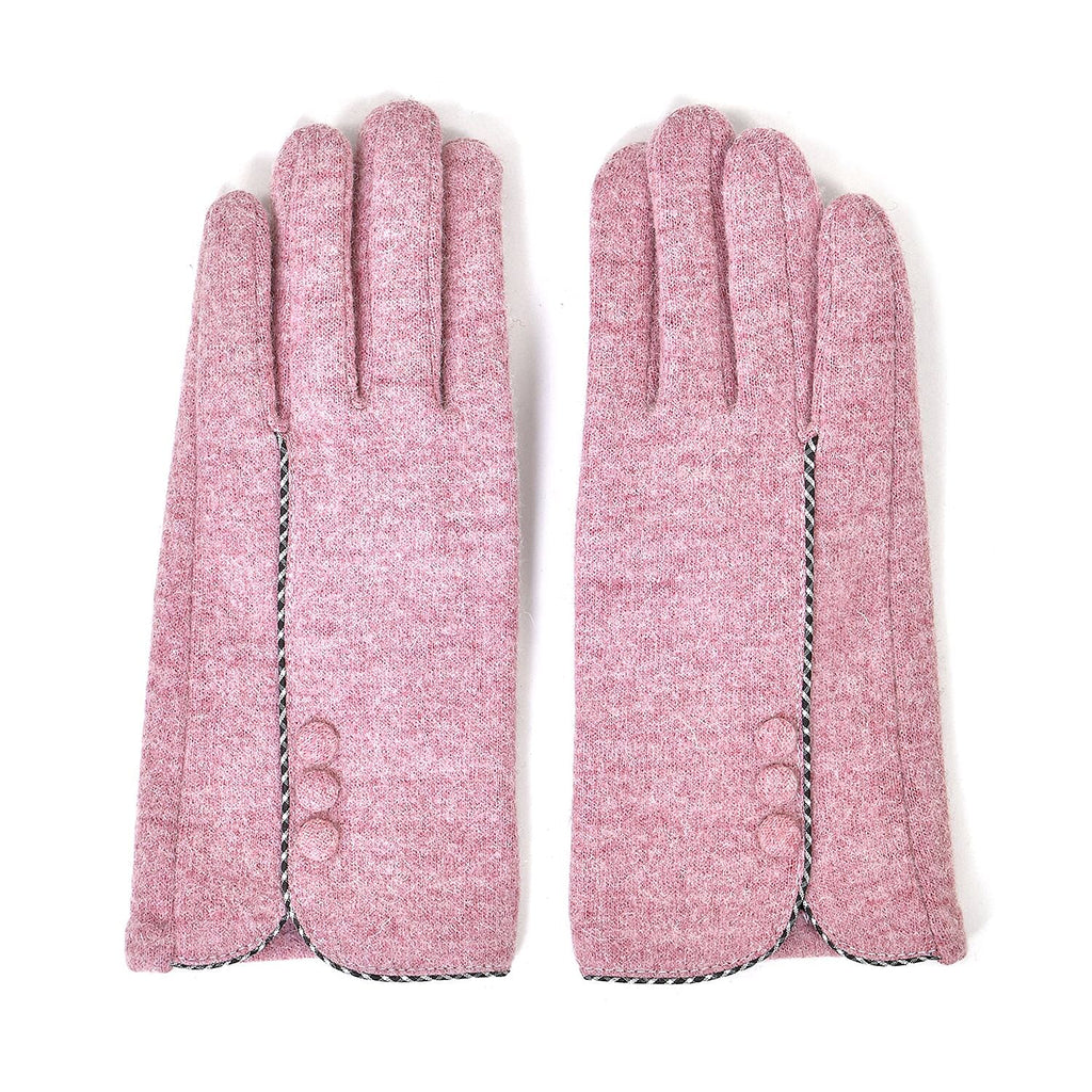 Luxury Cashmere Wool Gloves With Button Detailing and Fleece Lining - Pink