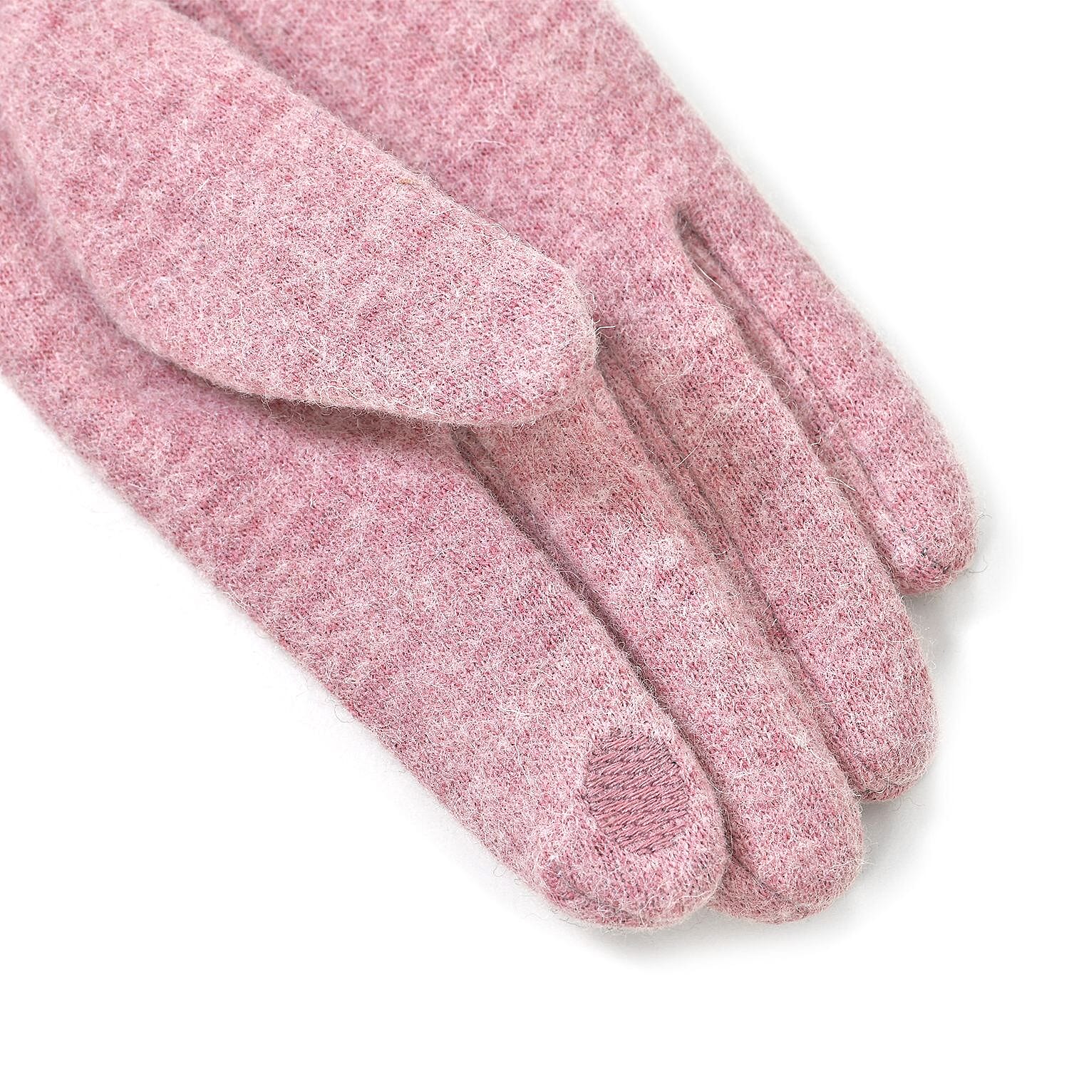 Luxury Cashmere Wool Gloves With Button Detailing and Fleece Lining - Pink