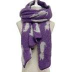 Cat Print Diagonal Edge Wool-Blend Scarf (190 x 60cm) - Purple