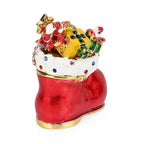Christmas Santas Shoe - Cat Hand Painted Trinket Storage Box Enamelled With Sparkling Crystals - Multi