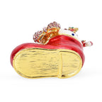 Christmas Santas Shoe - Cat Hand Painted Trinket Storage Box Enamelled With Sparkling Crystals - Multi