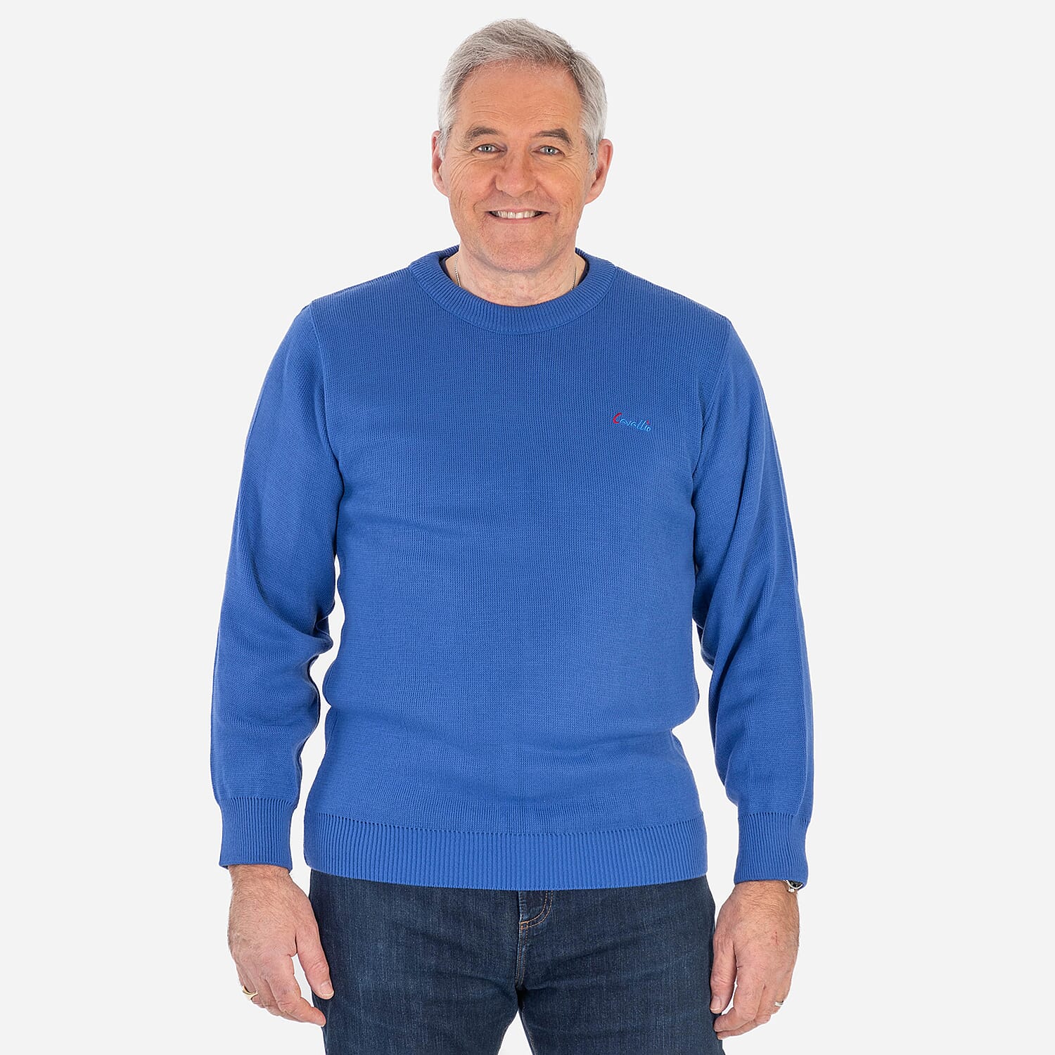 Made In Britain Cavallio Mens Crewneck Jumper With Embroidered Logo (Size L) - Cobalt Blue