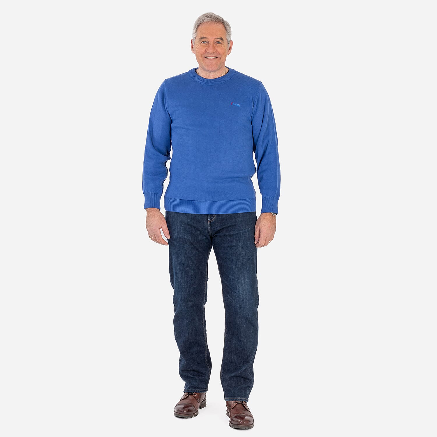 Made In Britain Cavallio Mens Crewneck Jumper With Embroidered Logo (Size L) - Cobalt Blue