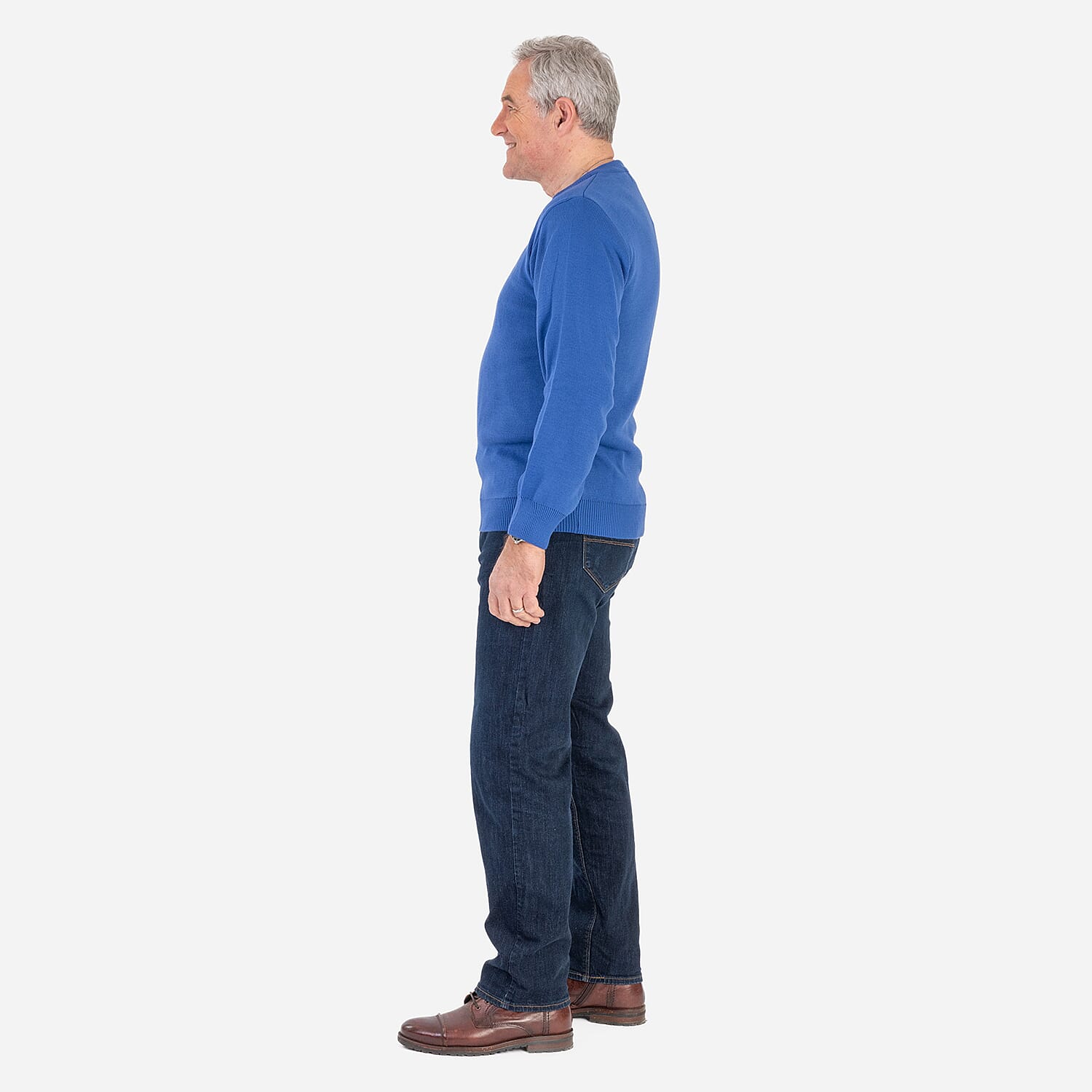 Made In Britain Cavallio Mens Crewneck Jumper With Embroidered Logo (Size L) - Cobalt Blue