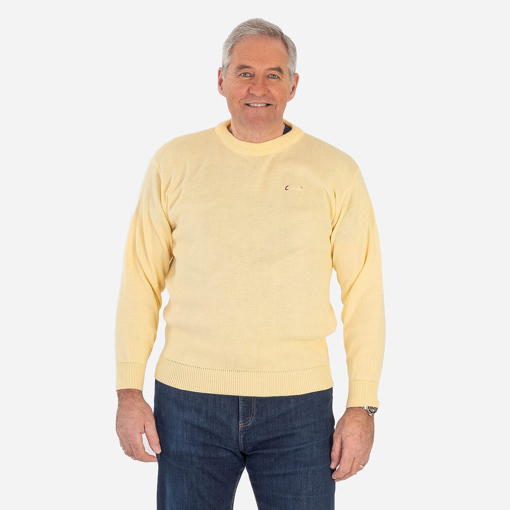 Made In Britain Cavallio Mens Crewneck Jumper With Embroidered Logo (Size S) - Lemon